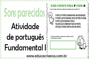 Atividade com Palavras com P e B – Alfabetização